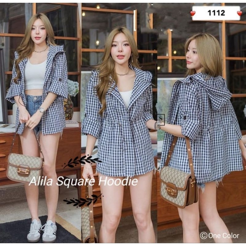 KEMEJA WANITA MOTIF KOTAK KOTAK BERHOODIE 1112 16