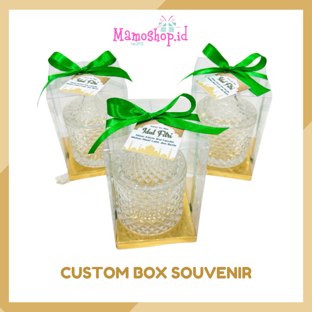 

Tambahan Box Mika untuk toples kaca termasuk pita dan kartu