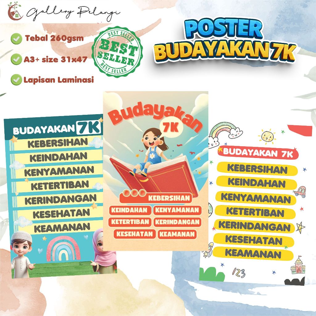 

Poster Budayakan 7K Untuk Sekolah, Instansi, Umum Laminasi Wipe Clean A3