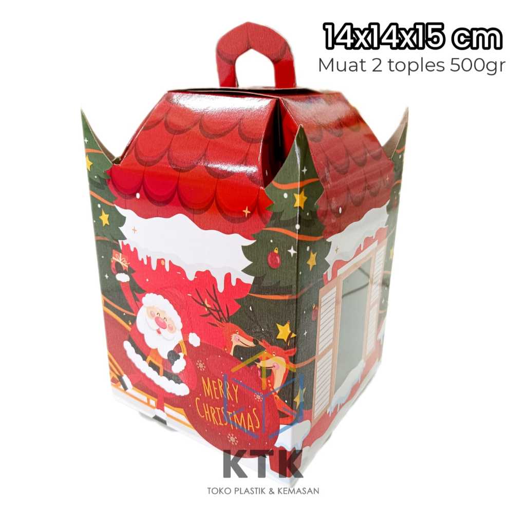 

Kotak Hampers Natal 14x14x15 cm (2 toples 500 gr) Box Kue Dus Toples Kue Kering Christmas Santa Claus Lucu