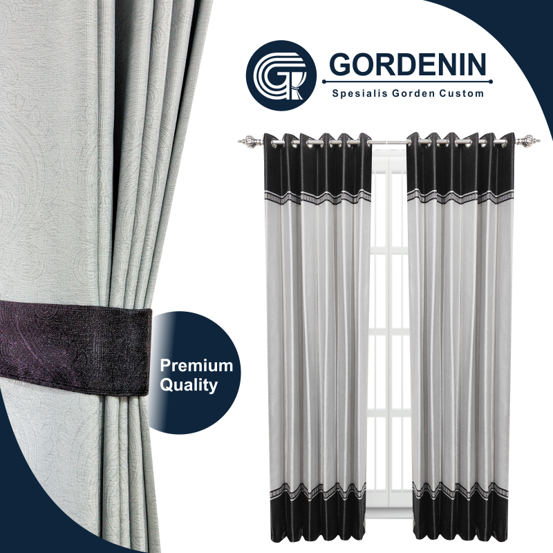 Gorden Blackout Motif Bunga Tulip 6 Gelombang 8 Gelombang Warna Ungu Tua | Tirai Jendela Pintu