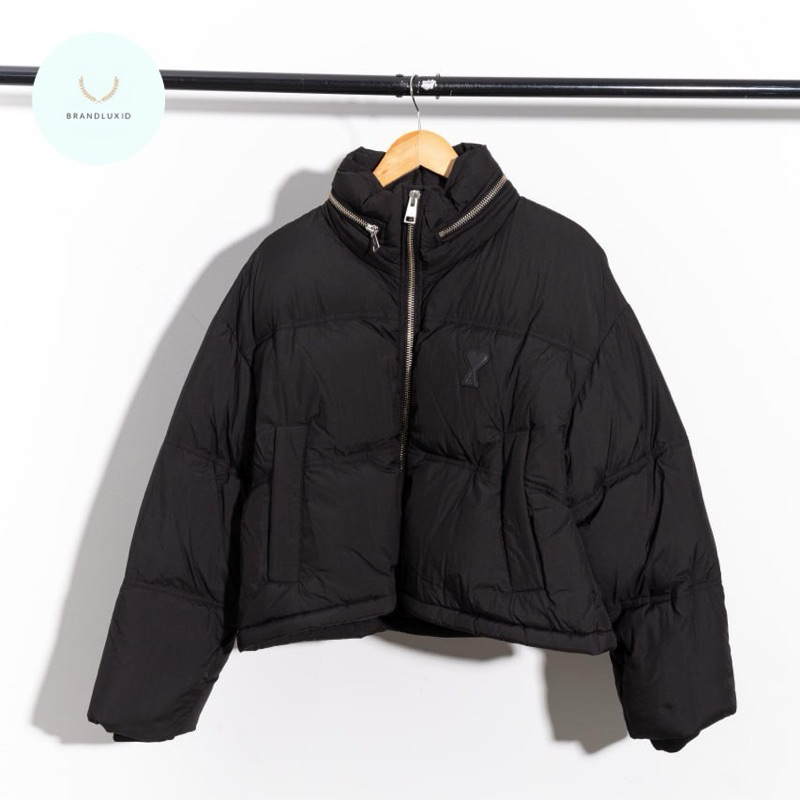 Ami Paris Ami de coeur leather patch down jacket