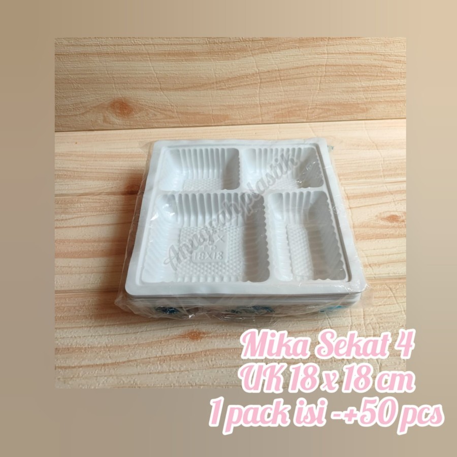 Mika Plastik Sekat 4 PUTIH SUSU / Mika Nasi Uk 18 x 18 cm PER PACK