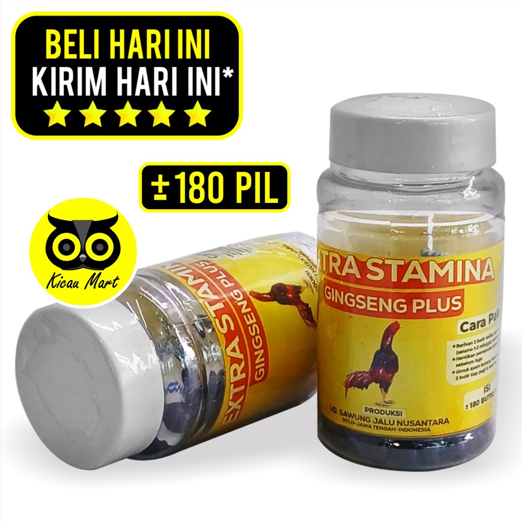 KICAU MART Extra Stamina Ginseng Plus 180 Butir Jamu Pil Kapsul Ayam Agresif Nafas Kuat Doping Stami