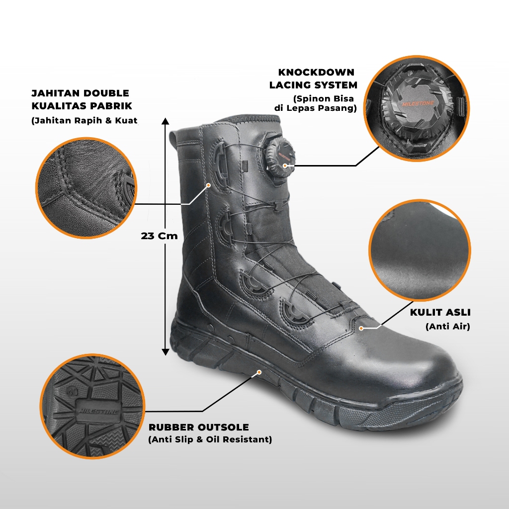 Sepatu PDL  Tactical Tali Putar Poison Standart Jatah TNI POLRI KEMHAN Merk Milestone