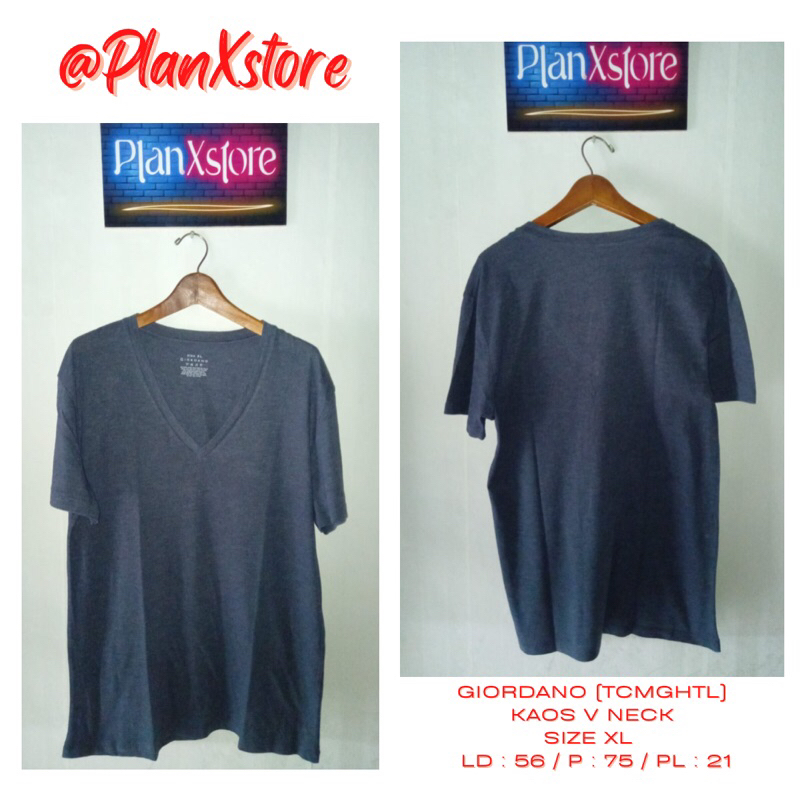 GIORDANO (TCMGHTL) V NECK KAOS KATUN SIZE XL (105) WARNA NAVY PRELOVED TERJANGKAU