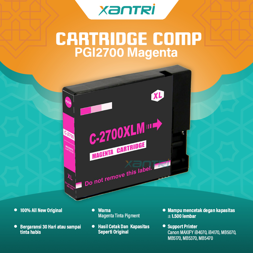 Xantri - Cartridge Tinta PGI 2700XL 2700 XL Black Cyan Magenta Yellow Compatible For Printer Canon M
