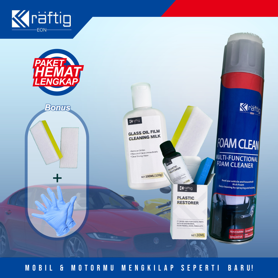 PAKET KOMPLIT KRAFTIG EON Foam Cleaner dan Plastic Restorer - Pembersih Mobil - Pengkilap Body