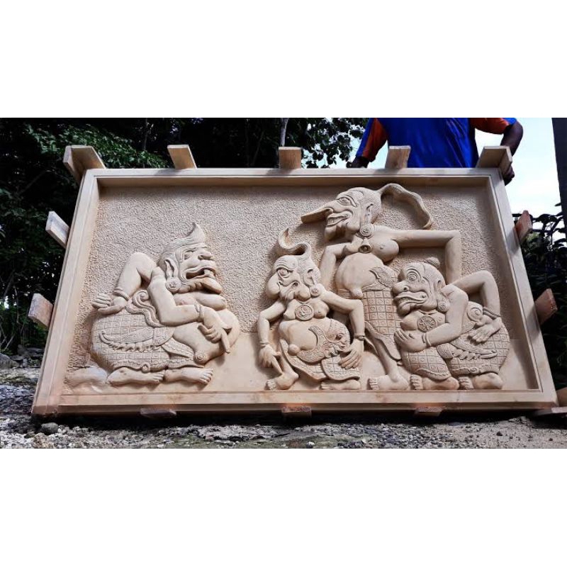 RELIEF WAYANG BATU UKIR TEMPEL DINDING