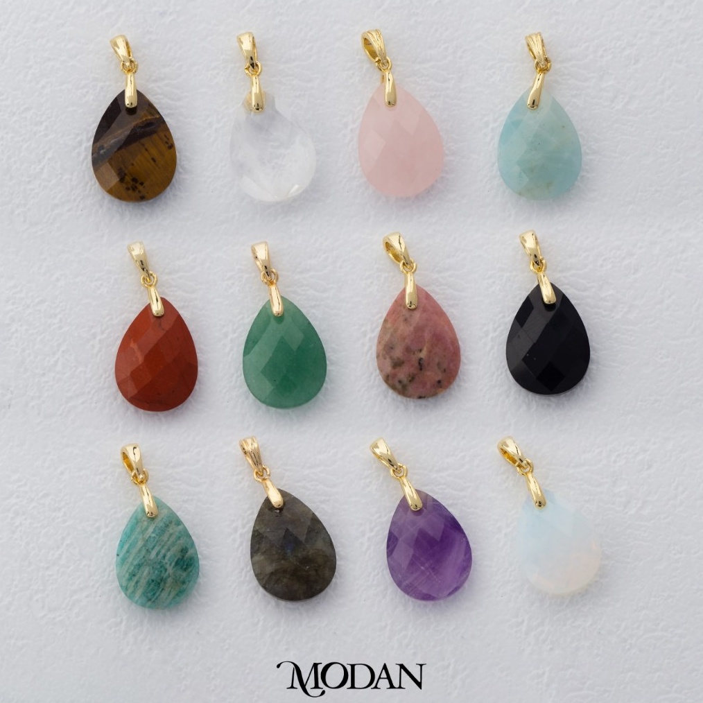 KODE S96W MODAN SUPPLIES  Premium Gold Filled Teardrop Pear Shaped Colorful Gemstones Pendant Lionti