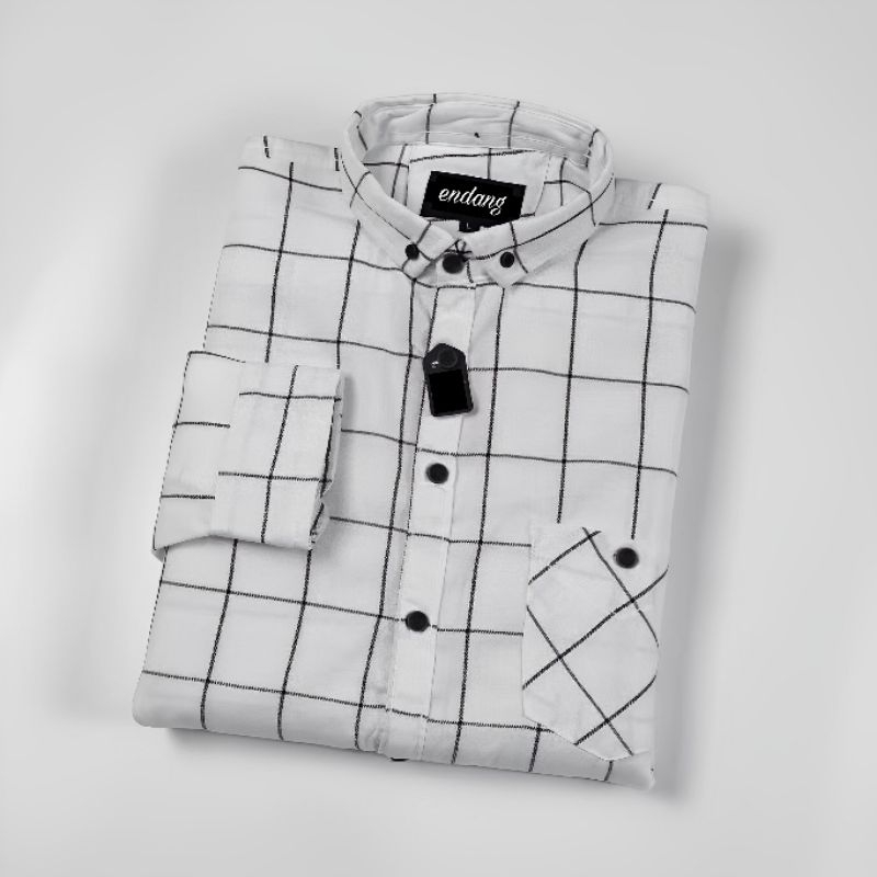 PUTIH GARIS HITAM / KEMEJA FLANEL PRIA WANITA LENGAN PANJANG