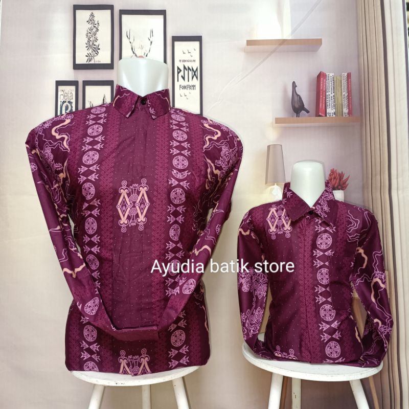 Batik burgundy, Kemeja batik couple ayah dan anak laki-laki bahan katun premium (COD)