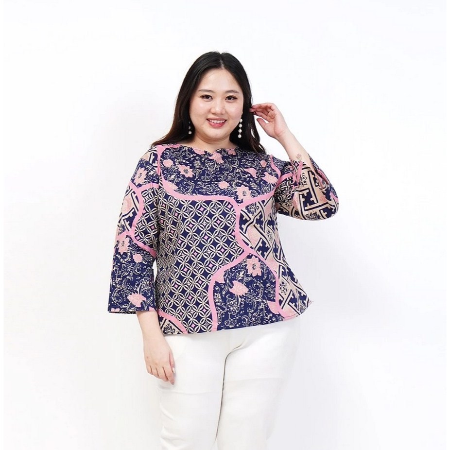 BAJU ATASAN BLOUSE BATIK Wanita LD 120cm JUMBO BIG SIZE 559 A KATUN STRECHT OVERISIZE BATIK MERAH RE