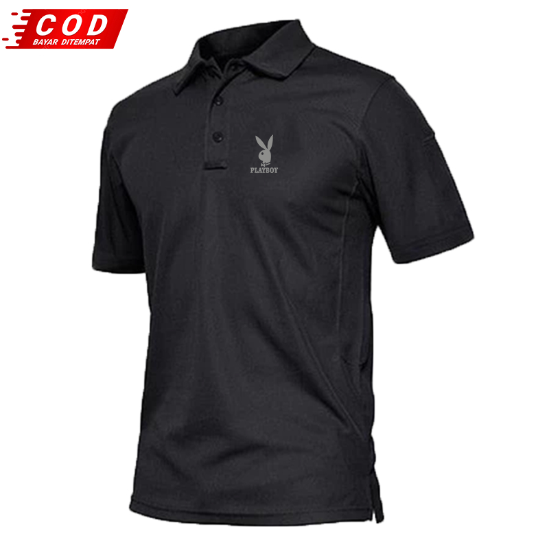 T-Shirt POLO kerah Playboy Text Hitam Quality Kaos Kerah Dewasa Shirt / Kaos Wangki Pria Polo