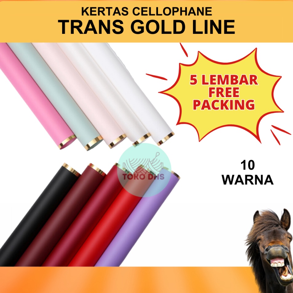 

Murah Terheboh 5 LEMBAR Flower Wrapping TRANSPARAN GOLD LINE Cellophane Kertas Buket Bunga