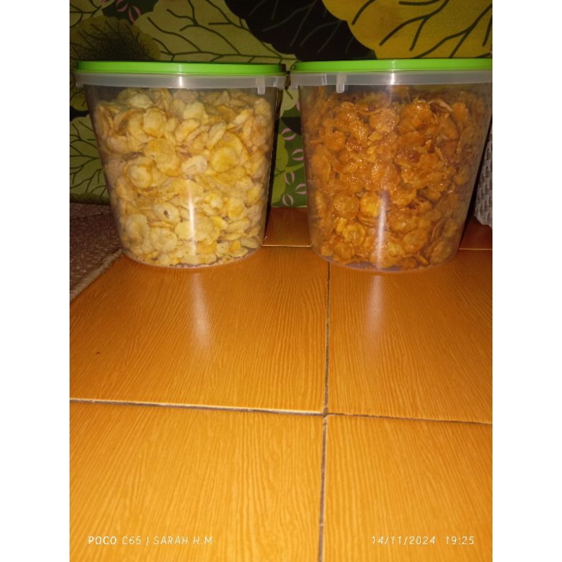 

emping meninjo manis pedas Toples5L berat 1¹/²Kg 140.000
