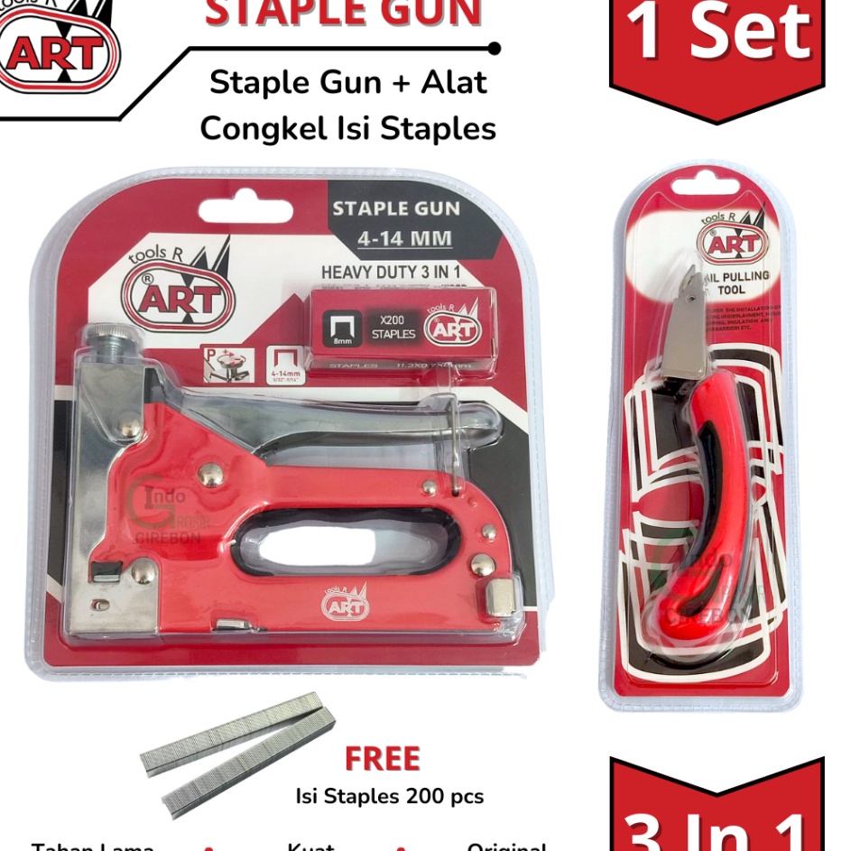 

Grosir Untung ART 1 SET Staple Gun Tacker 3 in 1 Congkelan Isi Staples Alat Cabut Pembuka Pencabut Pelepas Isi Staples Stapler Nail Pulling Tool Tembakan Steples Staples Stapler Warna Merah