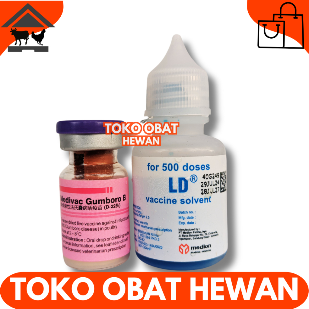 VAKSIN MEDIVAC GUMBORO B 500 DOSIS + PELARUT - Vaksin Gumboro IBD Aratan Ayam Burung Unggas
