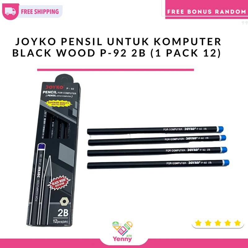 

Joyko Pensil Untuk Komputer Black Wood 2B | 1 Pack 12 ( P-92 )