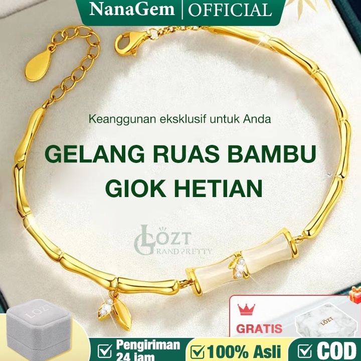 KODE R22Q Gelang Giok Wanita Bambu Gelang Giok Lapis Emas 24k Gelang Segmen Bambu Giok Hetian Gelang