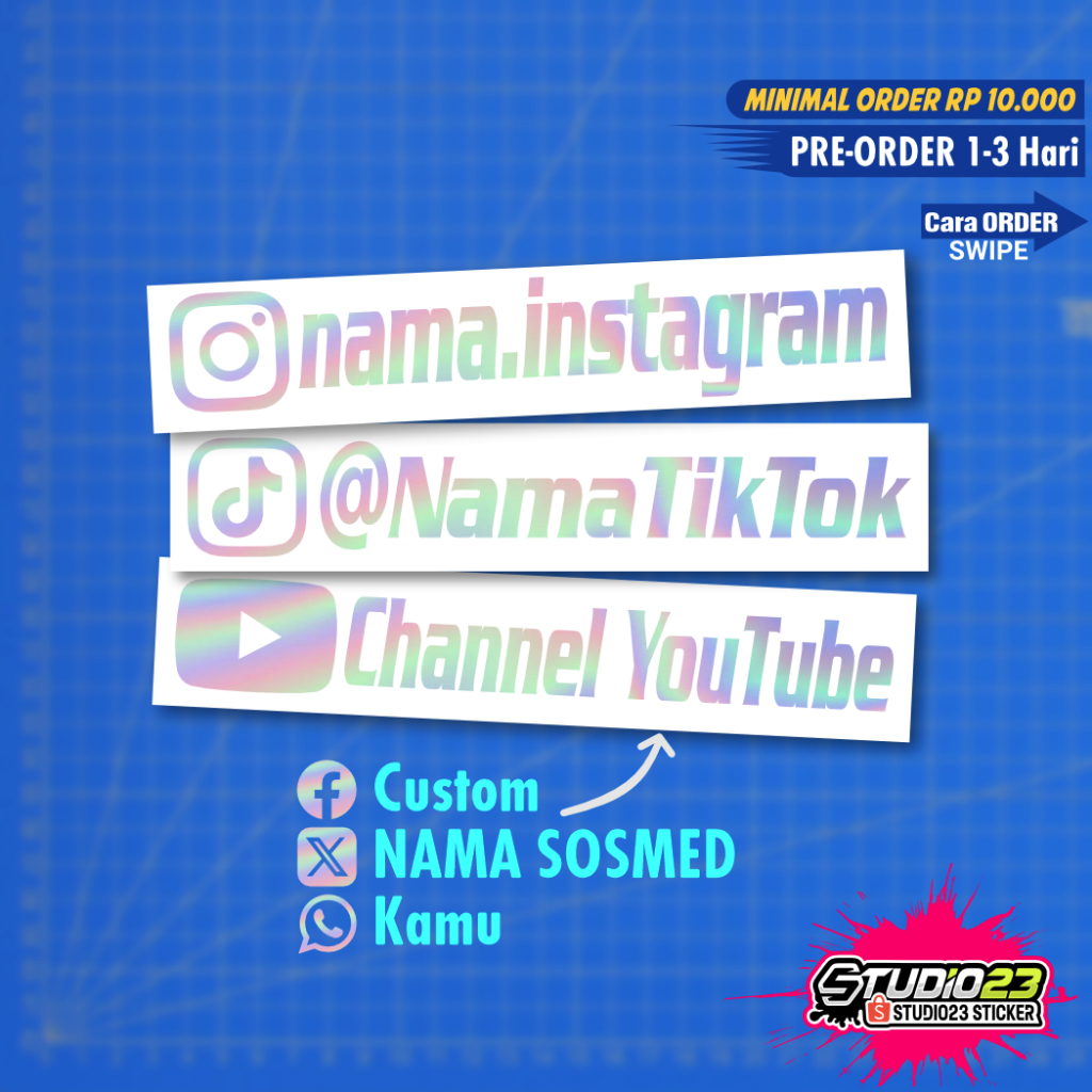 

Stiker CUSTOM Nama SOSMED Cutting - HOLOGRAM