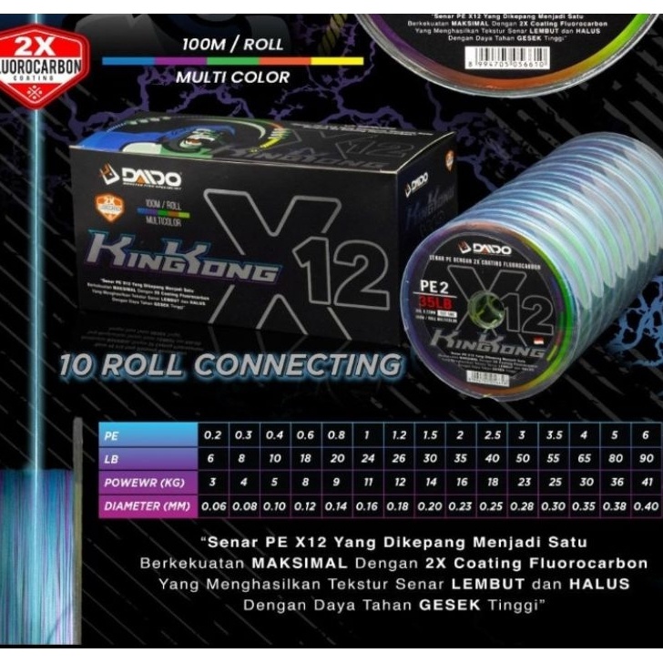senar pancing pe braid daido kingkong x12 pe