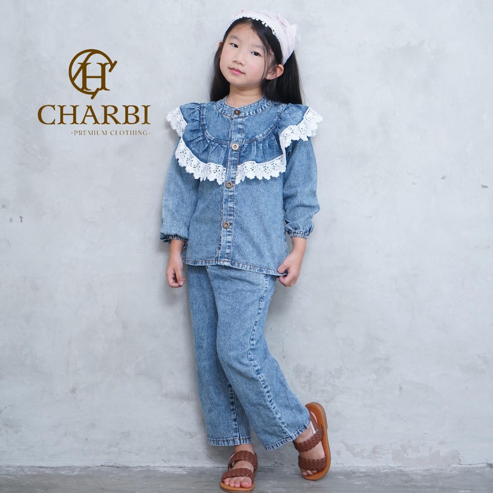 KODE F96W SET TANIA JEANS WITH LACE ANAK ANAK  CHARBI