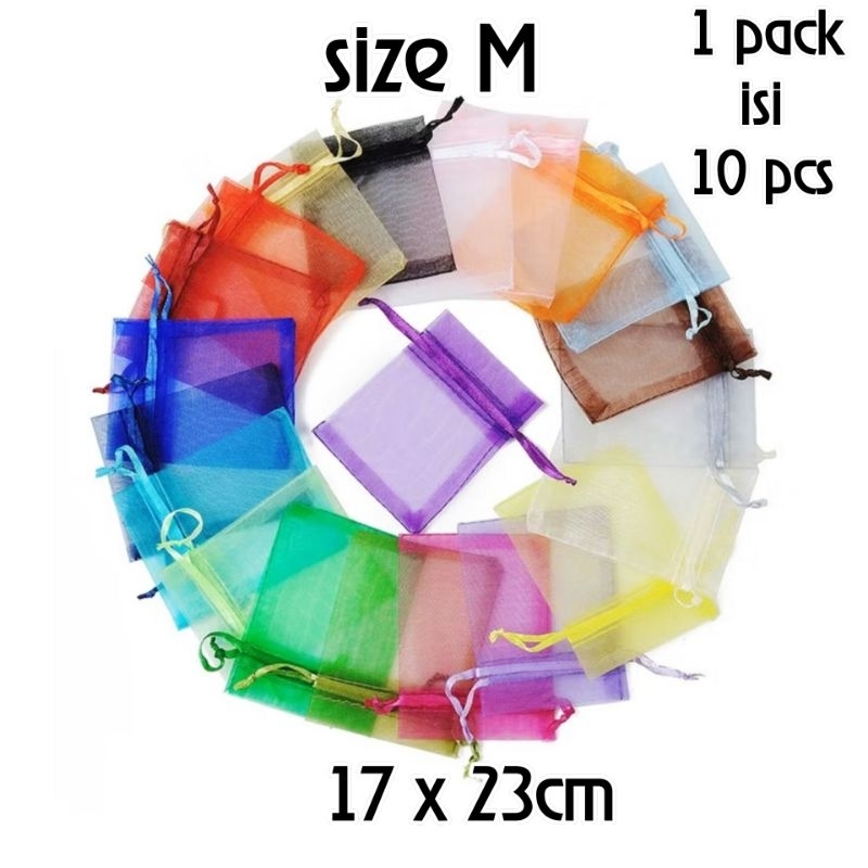 

Organza Bag/tas/kantong serut (size M) Souvenir Pouch, Gift Jewelry Packaging Bag (1pack isi 10pc/biji)