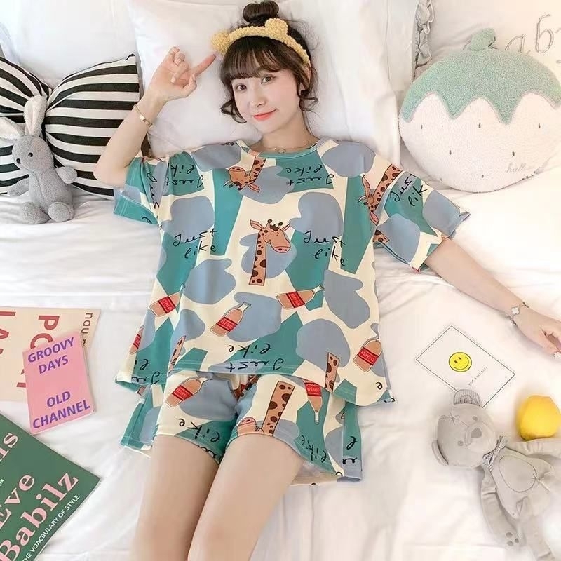 Glory XXL Baju Tidur Wanita Lengan Pendek Celana Pendek Baju Tidur Jumbo Set Piyama Import Set