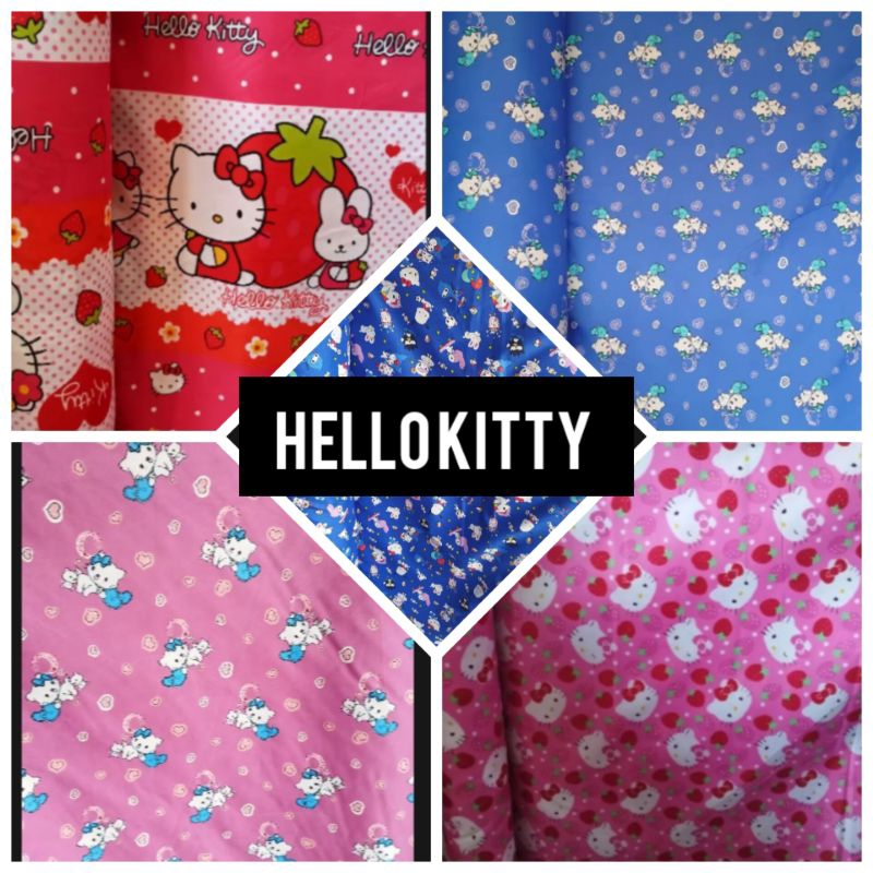 kain Seprei bahan polymicro motif hello Kitty harga per 50cm lebar 240cm