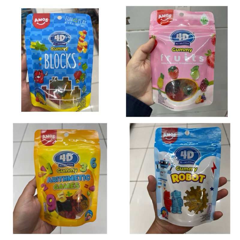 

Amos Gummy Candy / Permen Jelly Lunak 4D Bentuk Balok Lego, Buah, Robot dan Angka - 72gr/40gr