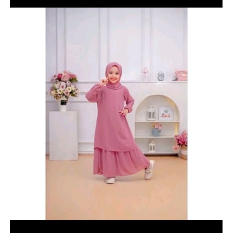 Gamis malaysia anak 2-12 tahun bahan ceruty babydoll Size S,M,L,XL,XXL/Dress anak /Gamis malaysia an