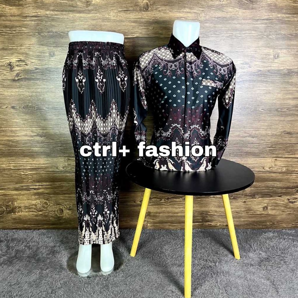 CTRL FASHION  ROK PLISKET COUPLE BATIK KEMEJA LENGAN PANJANG BATIK COUPLE PASANGAN SERAGAMAN KELUARG