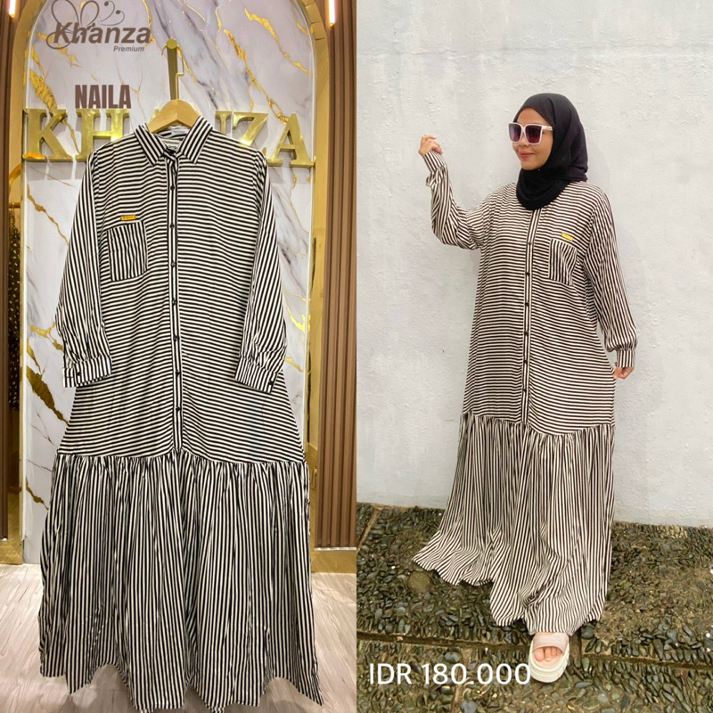 DRESS NAILA BY KHANZA PREMIUM INDONESIA Muslim Wanita Baju Gamis Dewasa Panjang Katun Dewasa Motif R