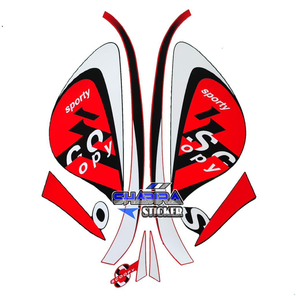 STIKER STRIPING LIS LES POLET BODY MOTOR HONDA SCOOPY SPORTY 2021 HITAM MERAH FULLSET