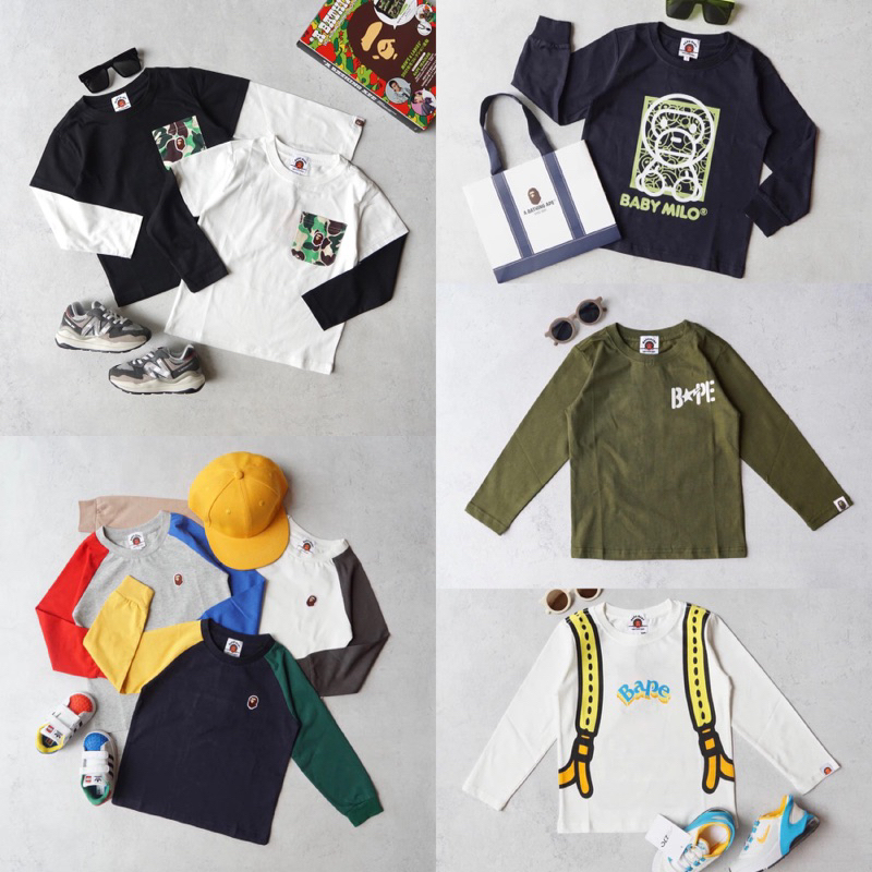 BAPE: Kids Long Sleeves Tee Collection | size 3-8y | pakaian baju kaos aape lengan panjang anak unis