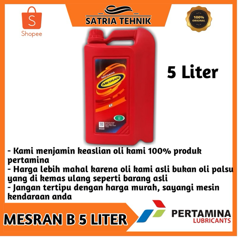 OLI MESRAN B SAE40 5 LITER ORIGINAL PERTAMINA UNTUK DIESEL