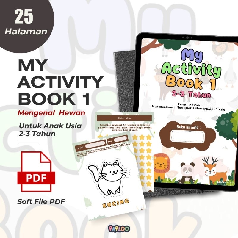 Paploo - My Activity Book 1 Mengenal Hewan / Worksheet Anak 2-3 Tahun / Printable Worksheet