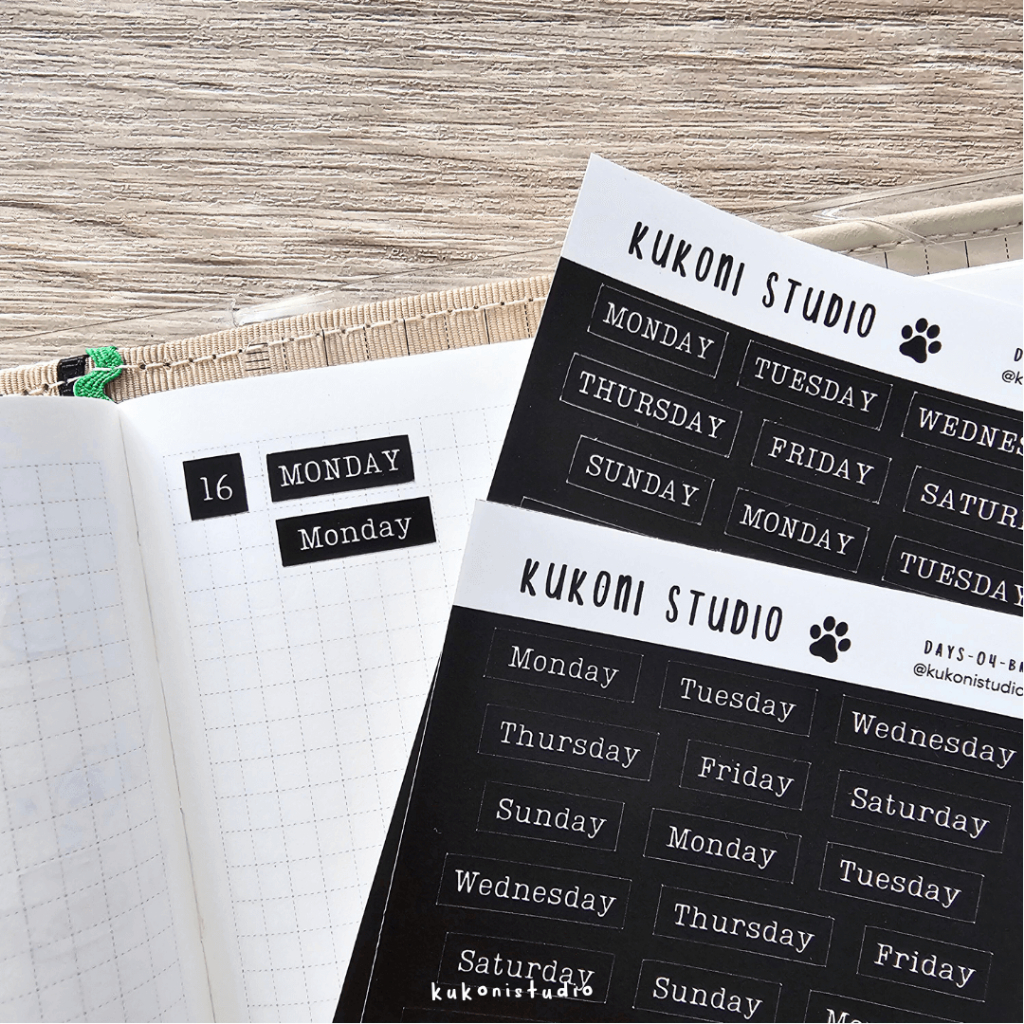 

Black Typewriter Day Stickers (Vinyl Sticker) | Stiker Nama Hari | Kukoni Studio