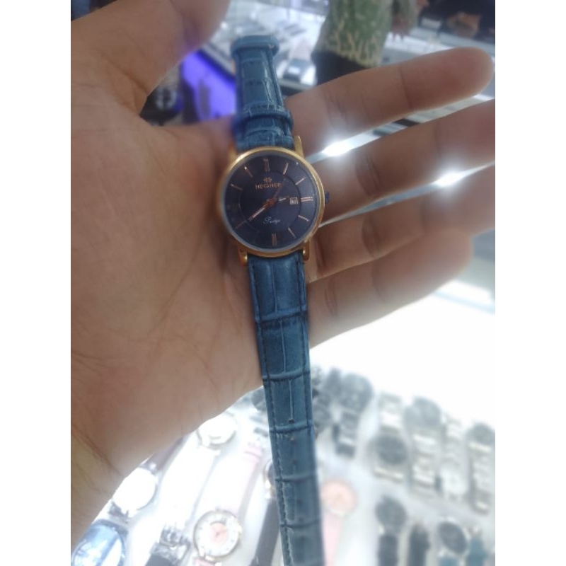Jam Tangan Pria Wanita Hegner Original Model Rose Gold Bulat Strap Kulit Hitam