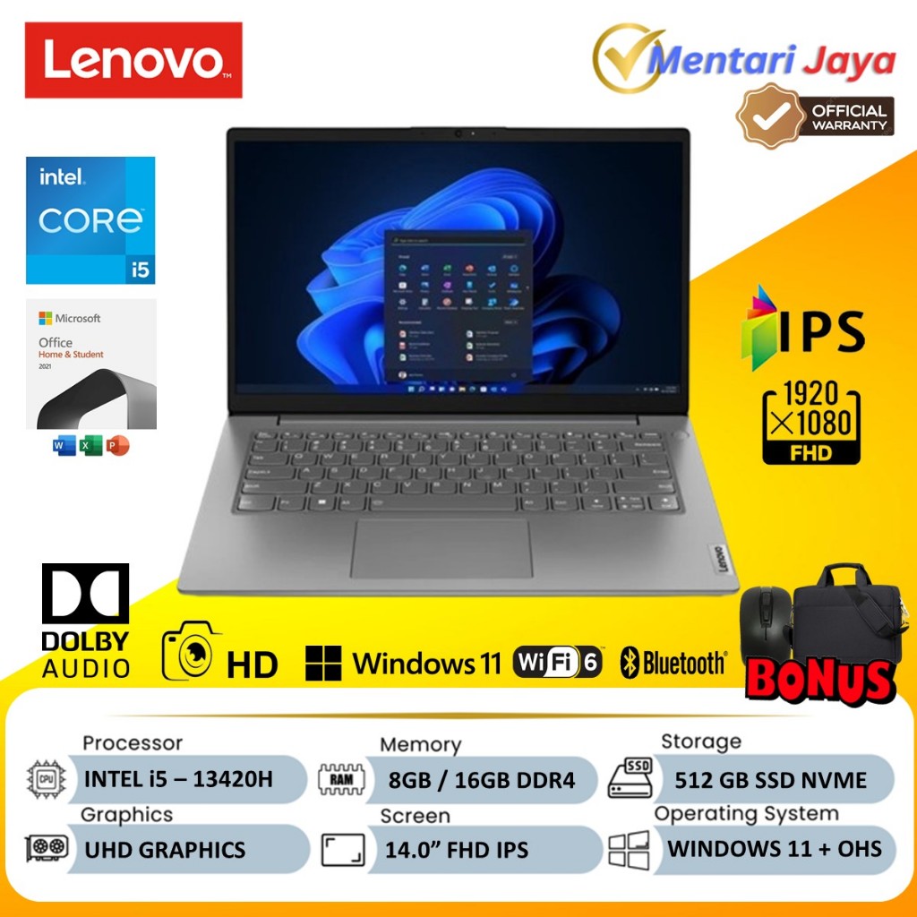 LENOVO V14 G4 Laptop core i5 13420H RAM 16GB 512GB SSD W11 14 FHD IPS Original Baru