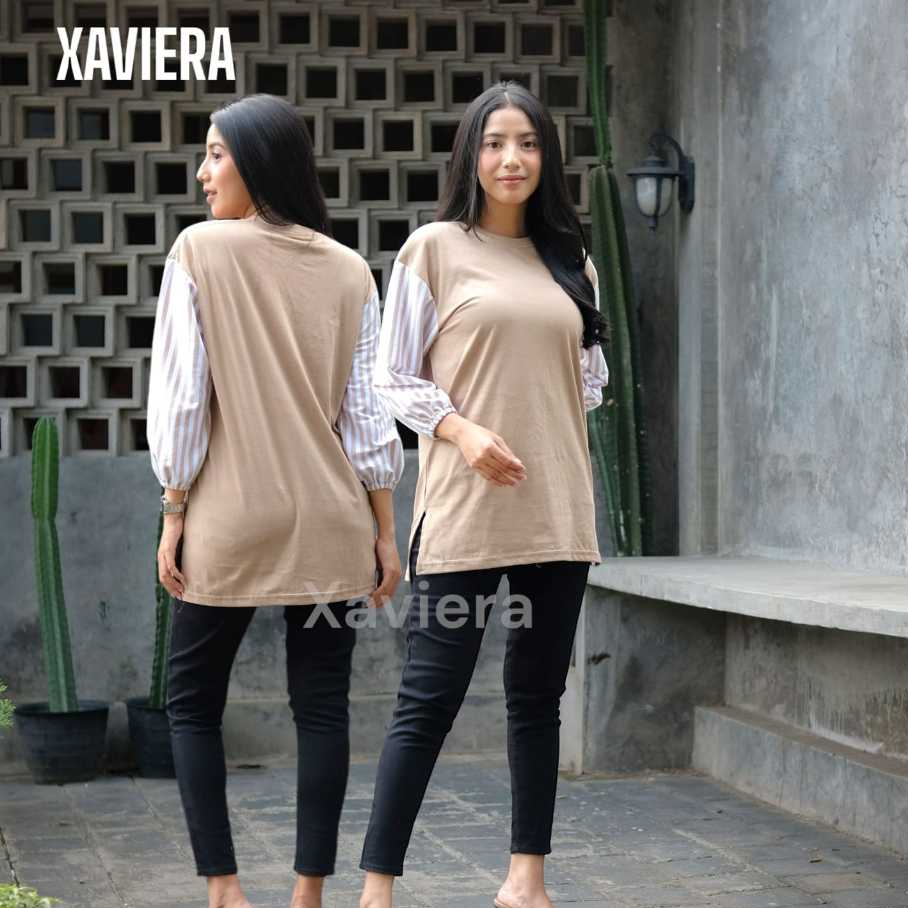 Kaos Oversize Wanita Lengan Garis Garis Stripe Jumbo Katun Combed Knitto Premium