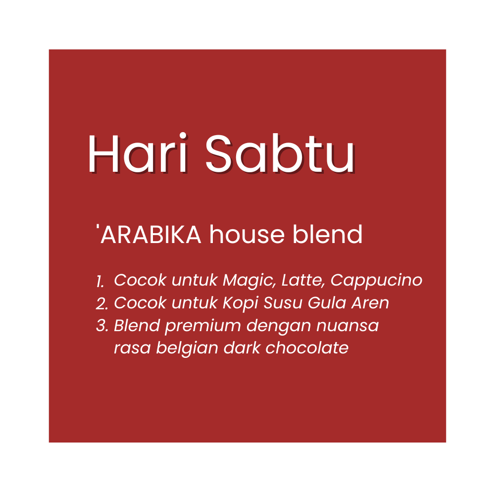 

Kopi Arabika Blend Spesial 1 Kilogram Hari Sabtu House Blend OTW Coffee Cocok Untuk Magic Latte Cappucino Kopi Susu Gula Aren Blend Premium 100% Arabica Mix Coffee Beans