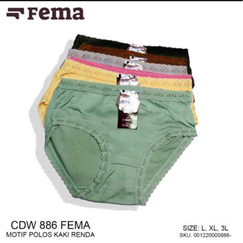Promo 6,12Pcs CD Fema 883 886 Celana Dalam Fema Polos Renda