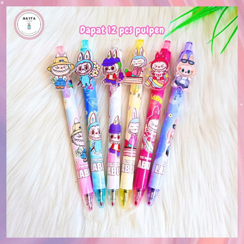 

(12 Pcs) Selusin Pulpen Cetek Labubu PC-1522 Pen Karakter Viral Tinta Hitam Unik Lisa Blackpink
