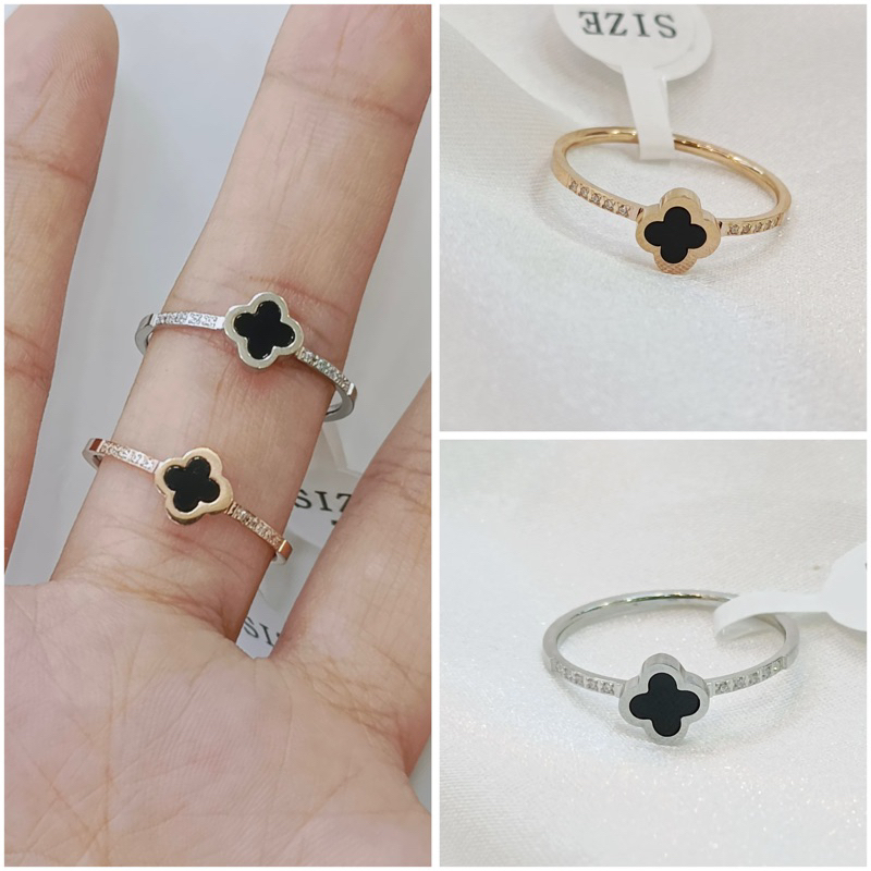 Cincin titanium rosegold tipis bunga VC hitam