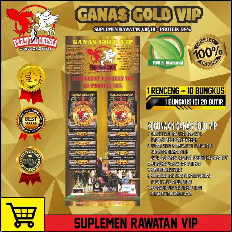 JAMU AYAM GANAS GOLD VIP RENCENG 10 BUNGKUS VITAMIN AYAM LAGA BERKUALITAS RJ FARM