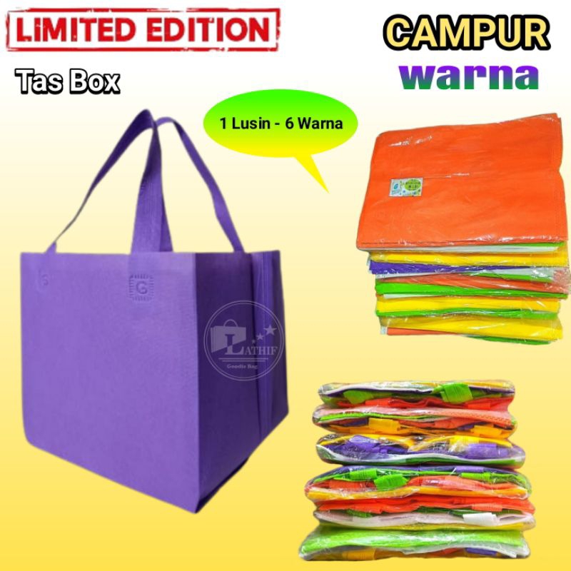 

( 12 PCS ) Tas Box 22x22 & 20x20 Hajatan Tas Kotak Nasi Tas Besek Goodiebag Spunbond