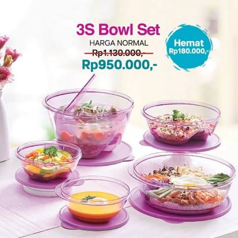 Tupperware 3 S Bow set(5  pcs+sendok 1)