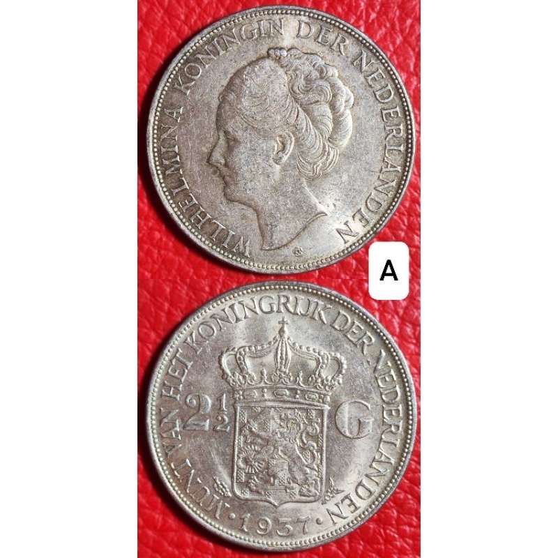 2.5 Gulden 1937 2.5 Gulden Wilhelmina 1937 2 1/2 Gulden 1937 2 1/2 Gulden Wilhelmina 1937 Koin Perak